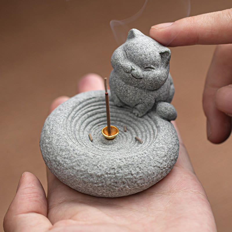 Stehender Räucherbrenner aus Keramik in Katzenform, 7,6 cm, für Meditation