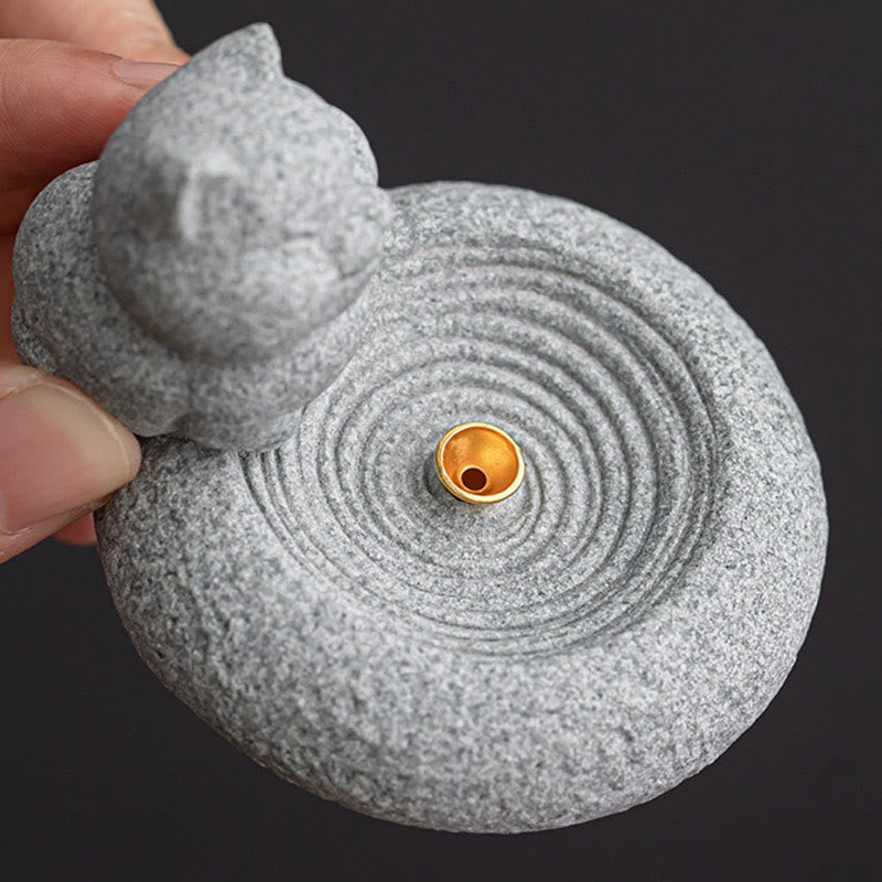 Stehender Räucherbrenner aus Keramik in Katzenform, 7,6 cm, für Meditation