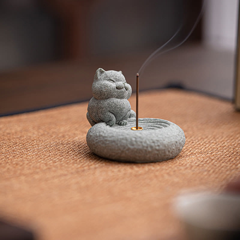 Stehender Räucherbrenner aus Keramik in Katzenform, 7,6 cm, für Meditation