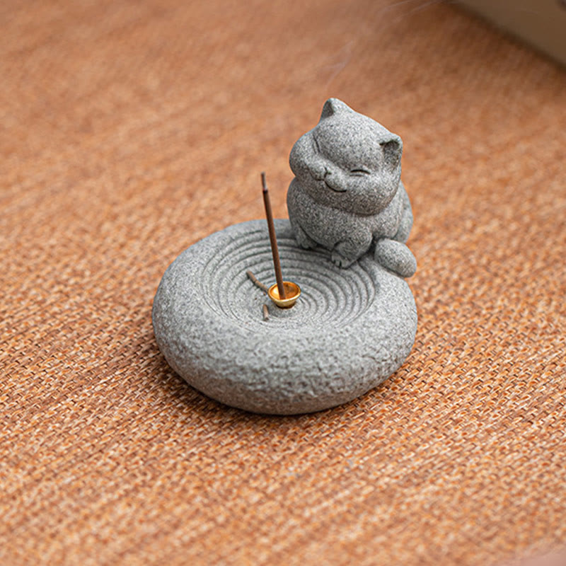 Stehender Räucherbrenner aus Keramik in Katzenform, 7,6 cm, für Meditation