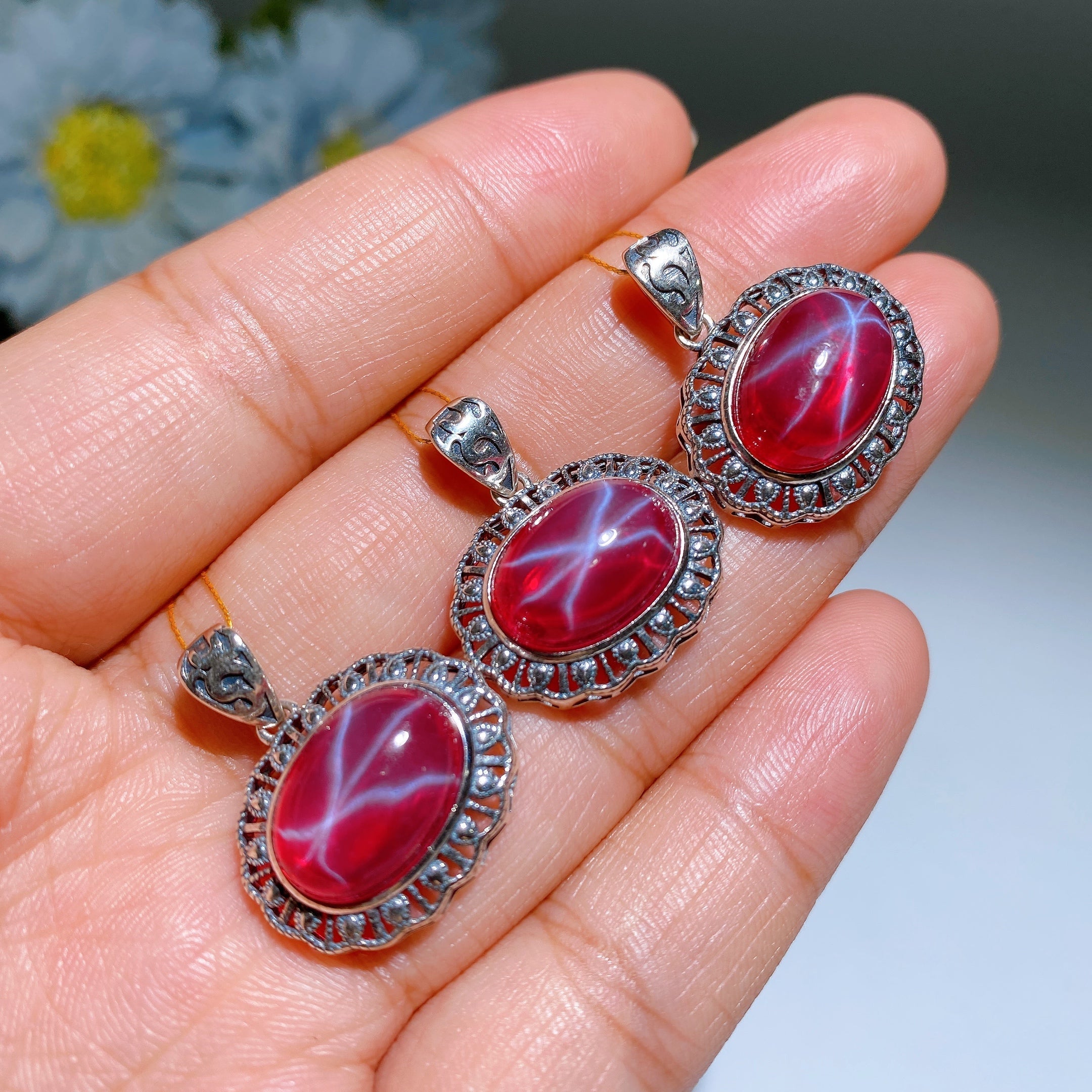 Star Ruby Pendant Spiritual Necklace 15-25mm Healing Crystal