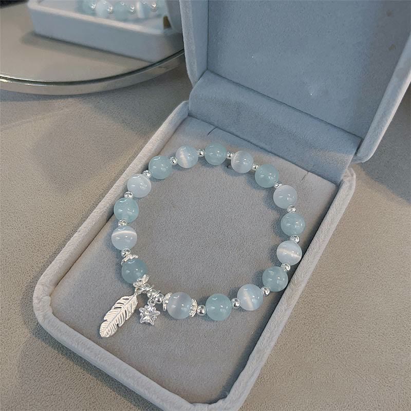 Heilarmband aus Sterlingsilber mit Aquamarin und Katzenauge, 14–16 cm