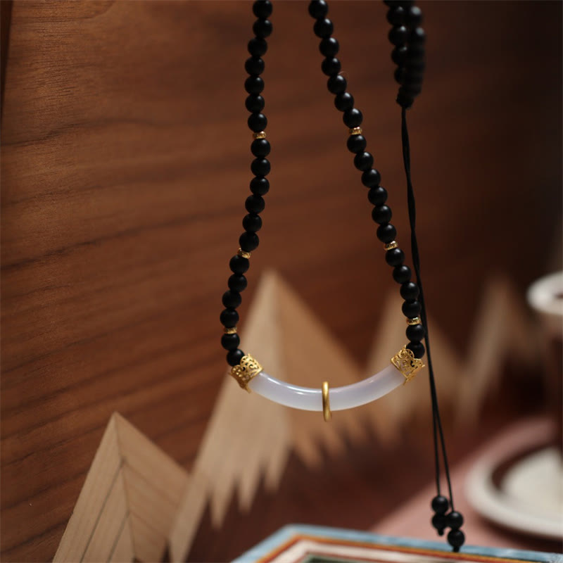 Sterling Silber Schwarzer Onyx Chalcedon Schutz Halskette