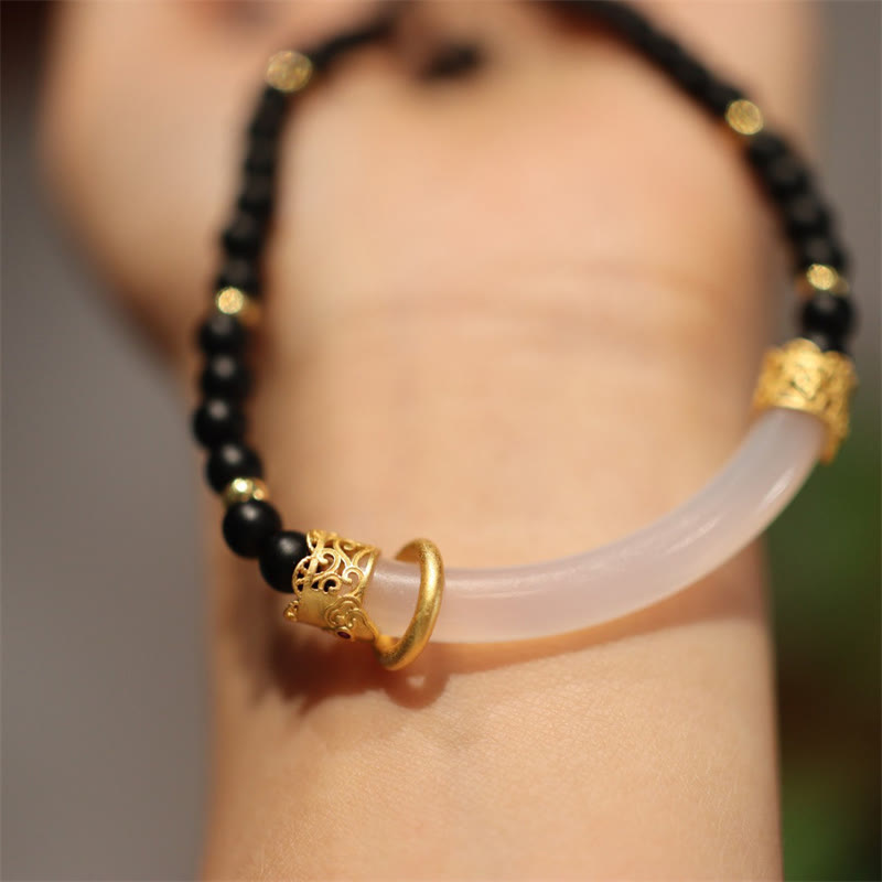 Sterling Silber Schwarzer Onyx Chalcedon Schutz Halskette