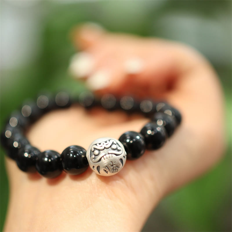 Spirituelles Schutzarmband aus Sterlingsilber mit schwarzem Onyx