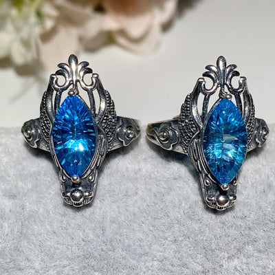 Heilring aus Sterlingsilber mit blauem Topas, 6 x 15 mm