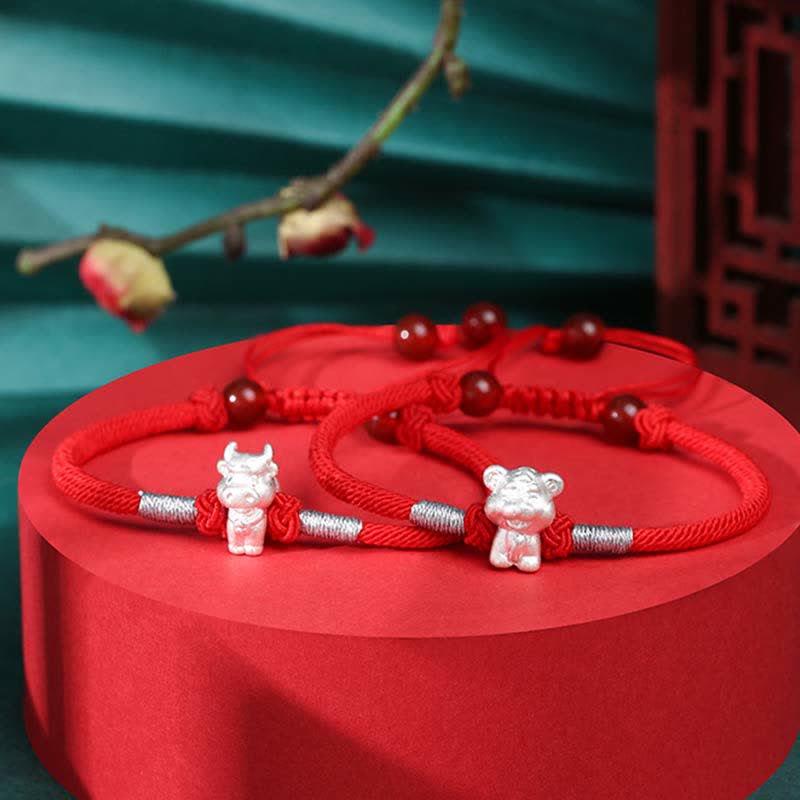 Sterling Silber Chinesisches Sternzeichen Glück &amp; Stärke Armband