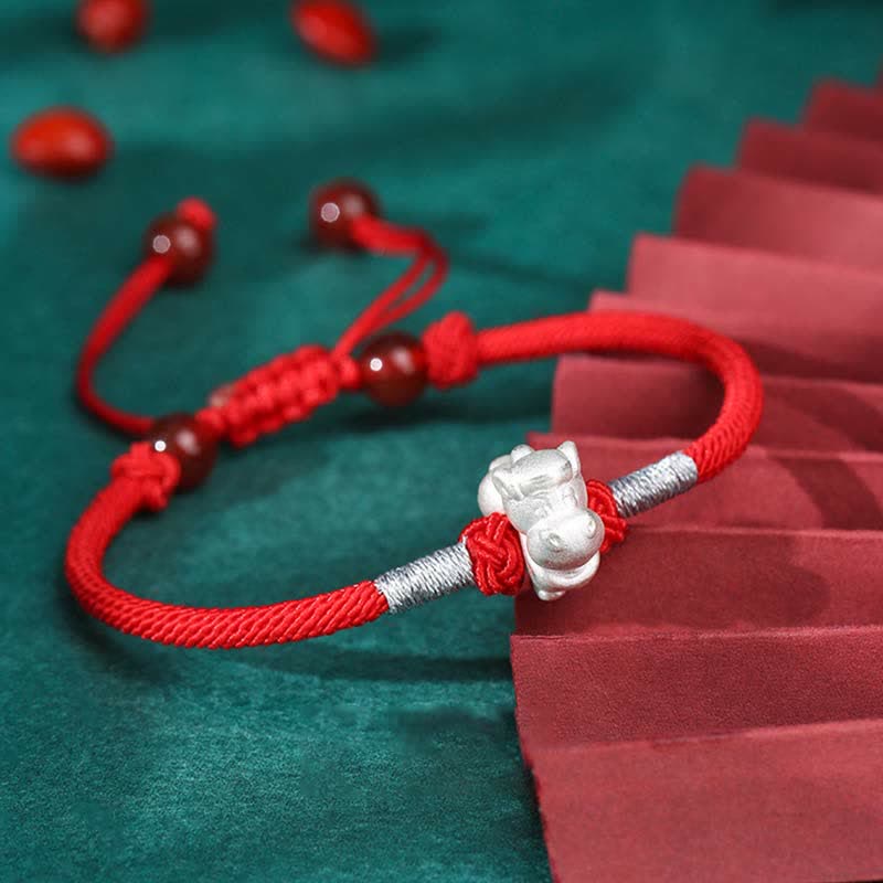 Sterling Silber Chinesisches Sternzeichen Glück &amp; Stärke Armband