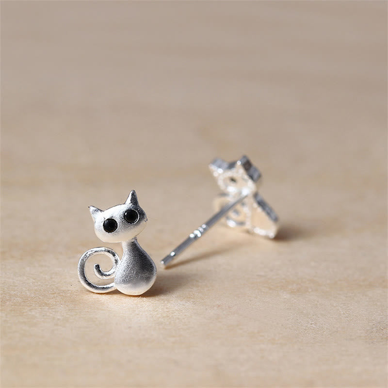 Sterling Silber süße Katze Segen Ohrstecker