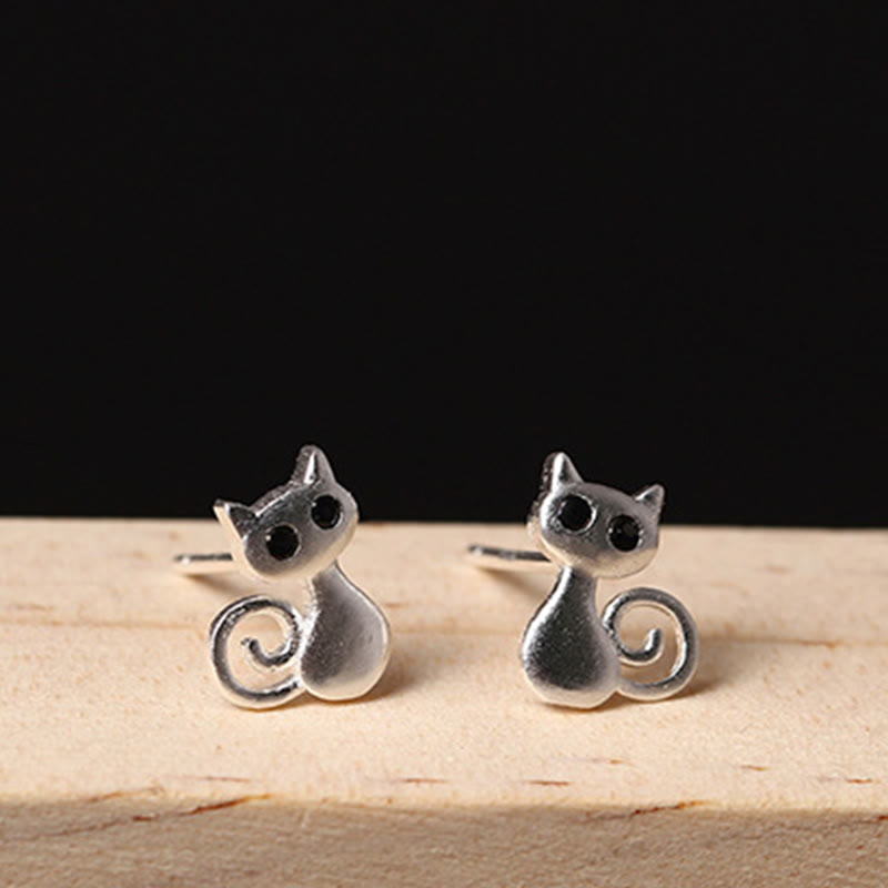 Sterling Silber süße Katze Segen Ohrstecker