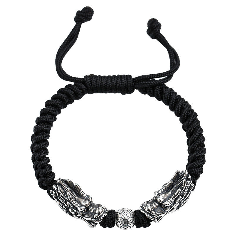 Sterling Silber Doppeldrachen Armband | Glück &amp; Schutz