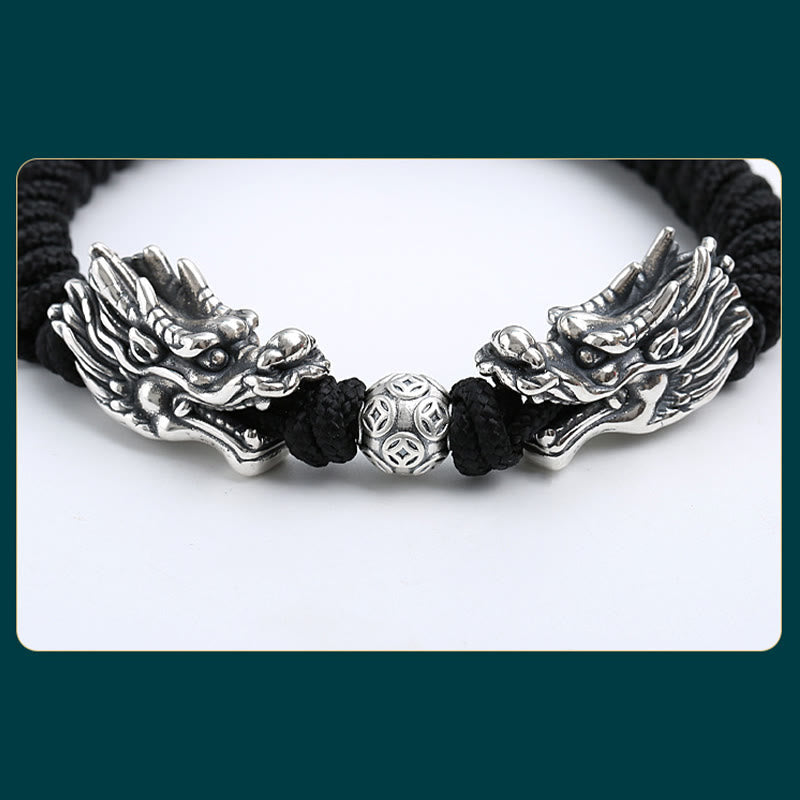 Sterling Silber Doppeldrachen Armband | Glück &amp; Schutz