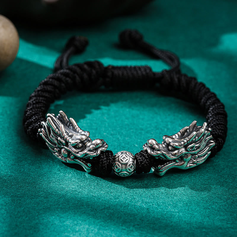 Sterling Silber Doppeldrachen Armband | Glück &amp; Schutz