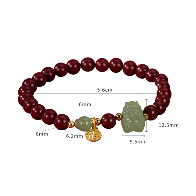 Drachenarmband aus Sterlingsilber mit Zinnober- und Jadeanhängern