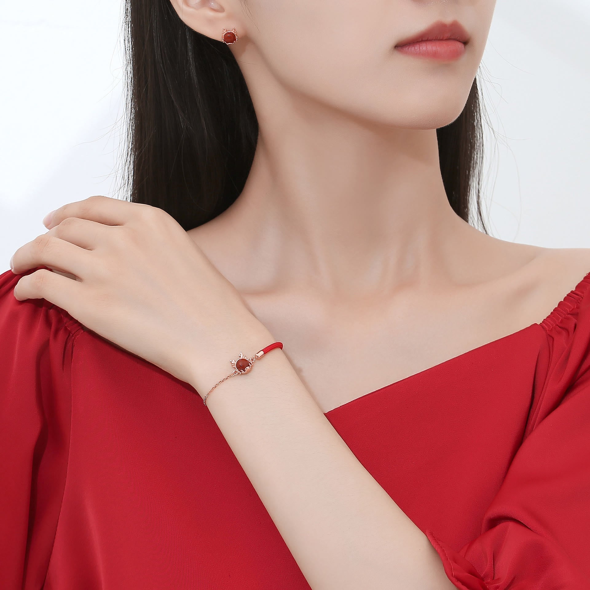 Sterling Silber Drachen-Armband aus rotem Achat für Schutz und Glück
