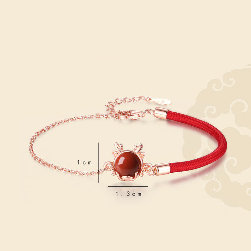 Sterling Silber Drachen-Armband aus rotem Achat für Schutz und Glück