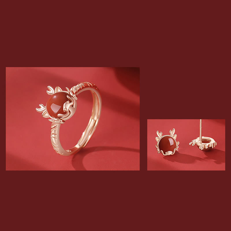 Sterling Silber Drachen-Armband aus rotem Achat für Schutz und Glück