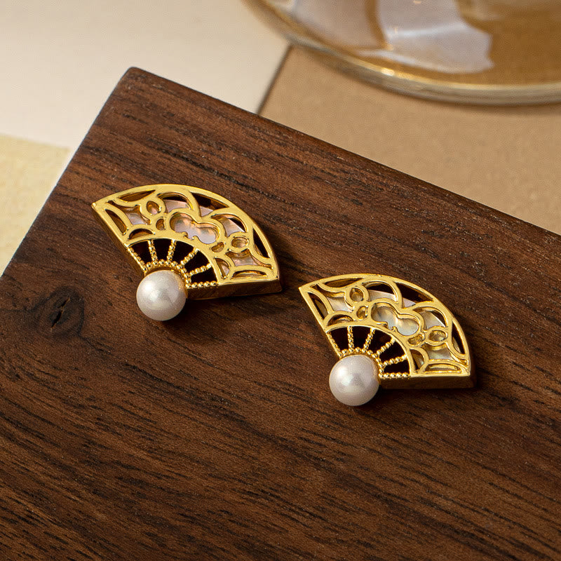 Sterling Silber Fächermuster Perlen Weisheit Ohrringe