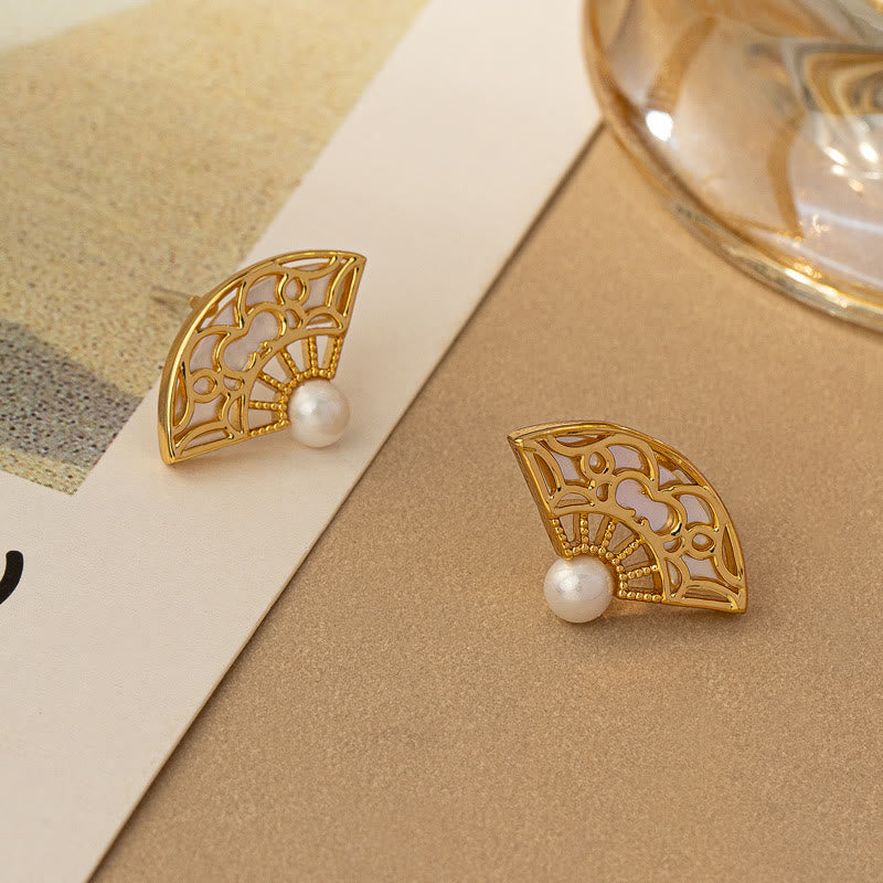 Sterling Silber Fächermuster Perlen Weisheit Ohrringe