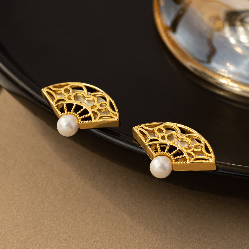 Sterling Silber Fächermuster Perlen Weisheit Ohrringe