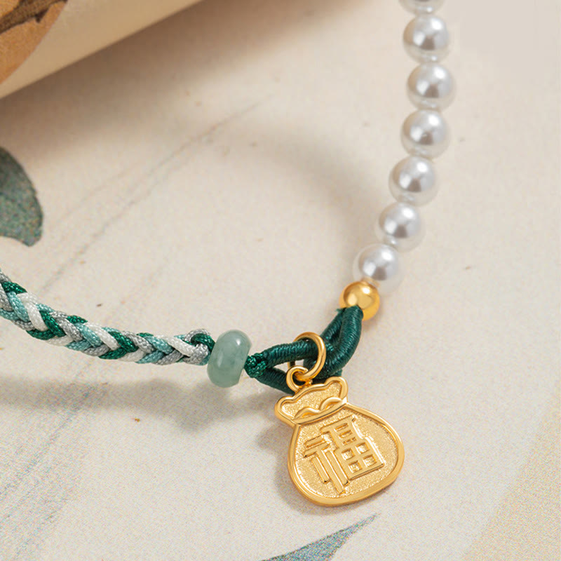 Sterling Silber Fu Perle &amp; Hetian Jade Weisheitsarmband