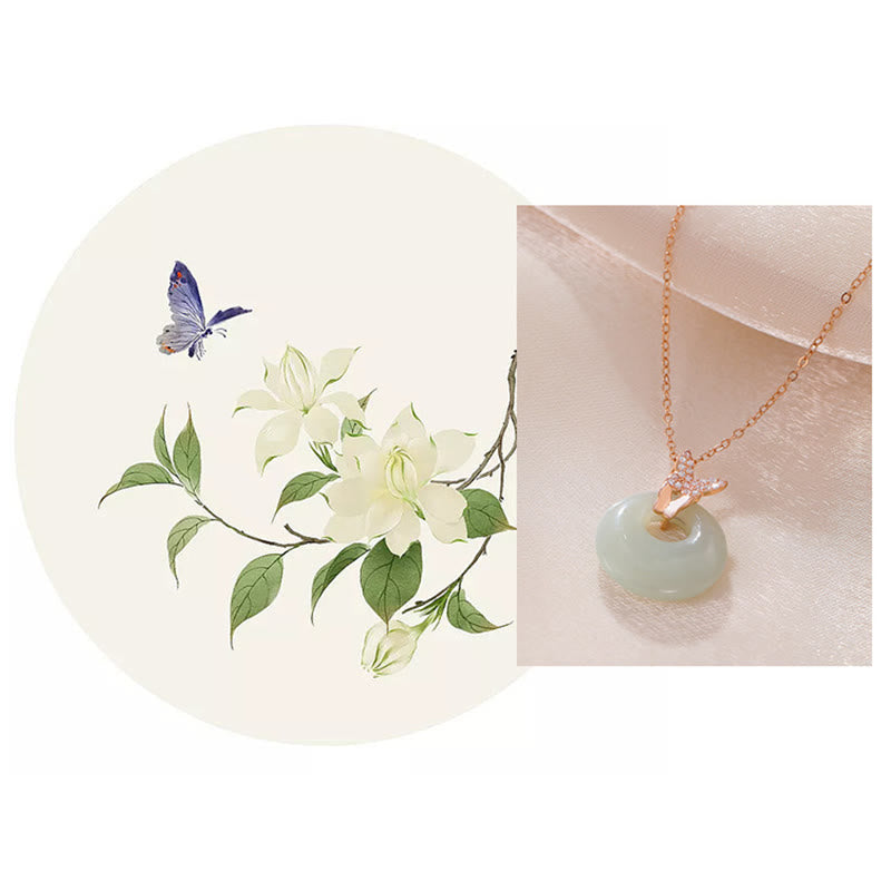 Glückskette aus Sterlingsilber mit Schmetterling aus Hetian-Jade