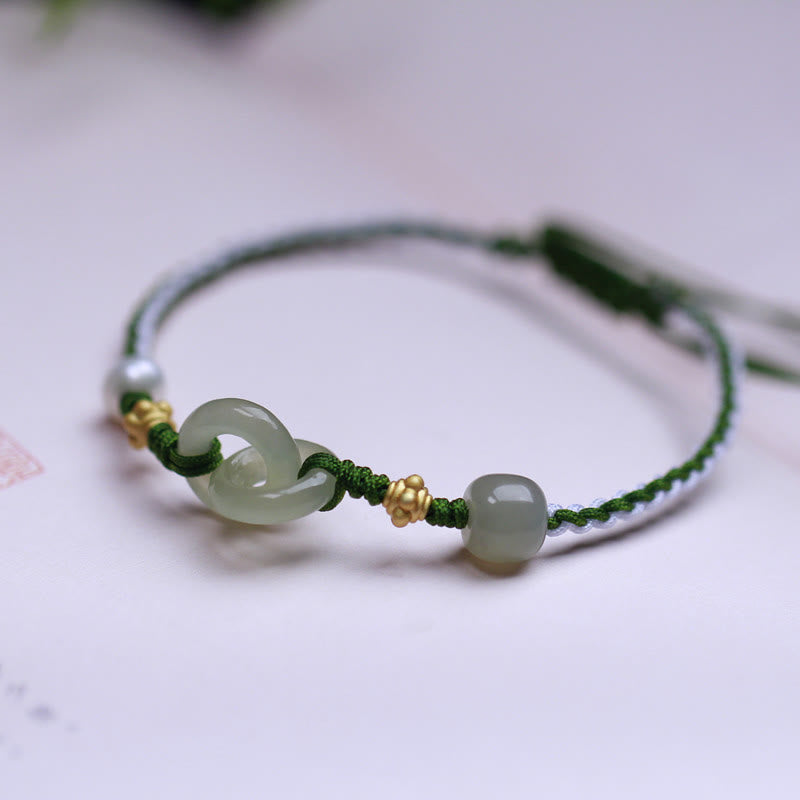 Sterling Silber Hetian Jade Doppelte Peace Schnalle Geflochtenes Armband