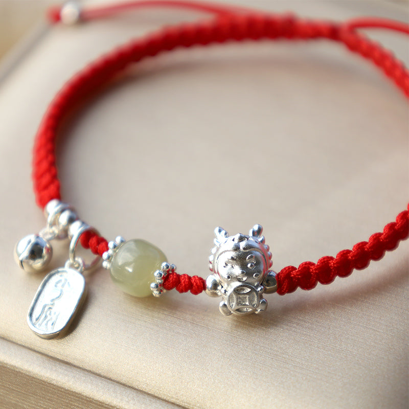 Sterling Silber Hetian Jade Drachen Armband für Schutz &amp; Freude