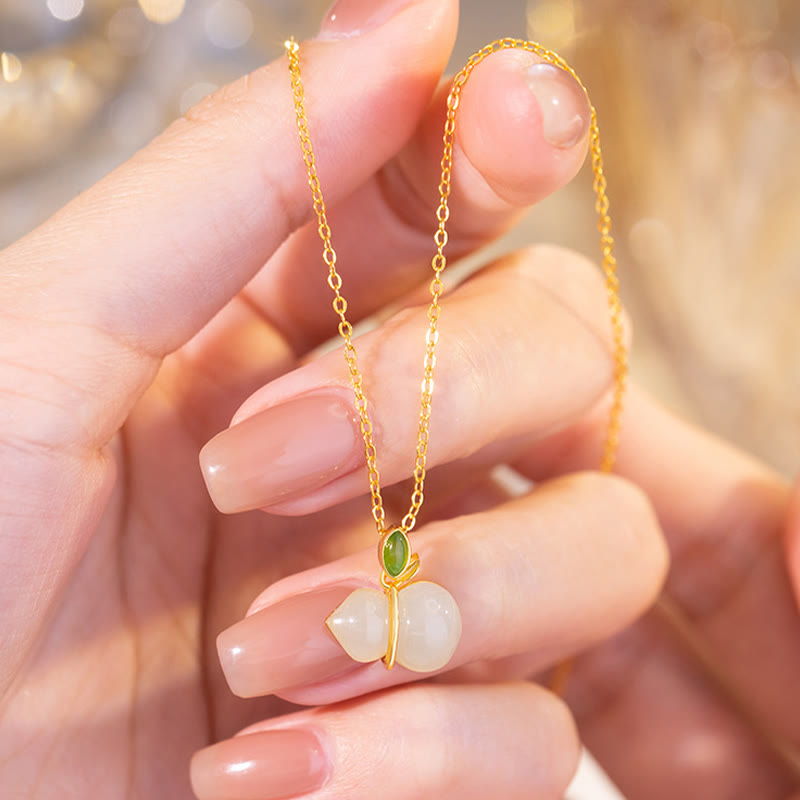 Sterling Silber Hetian Jade Kürbis Halskette für Fülle