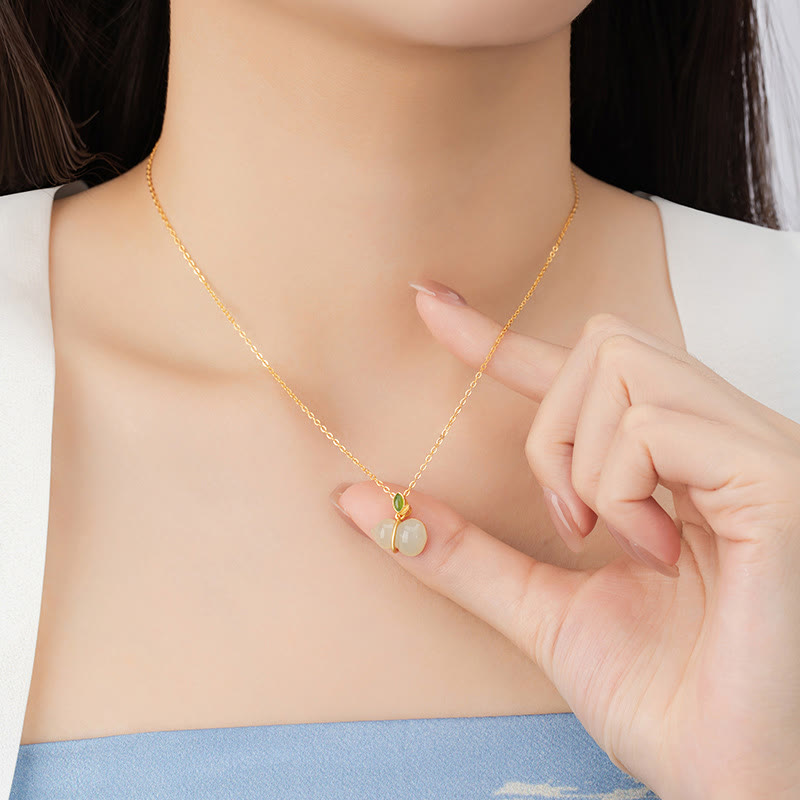 Sterling Silber Hetian Jade Kürbis Halskette für Fülle