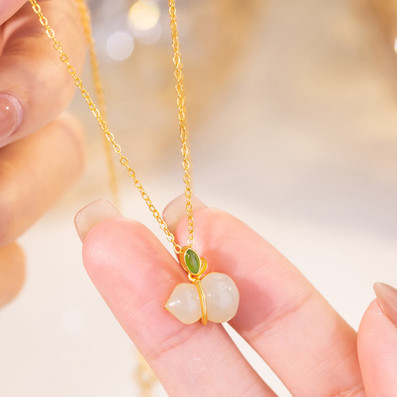 Sterling Silber Hetian Jade Kürbis Halskette für Fülle