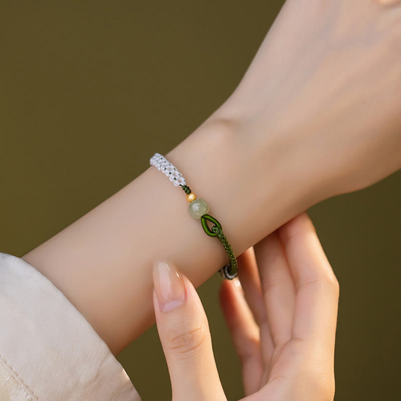 Sterling Silber Hetian Jade Glücksarmband aus geflochtenem Seil