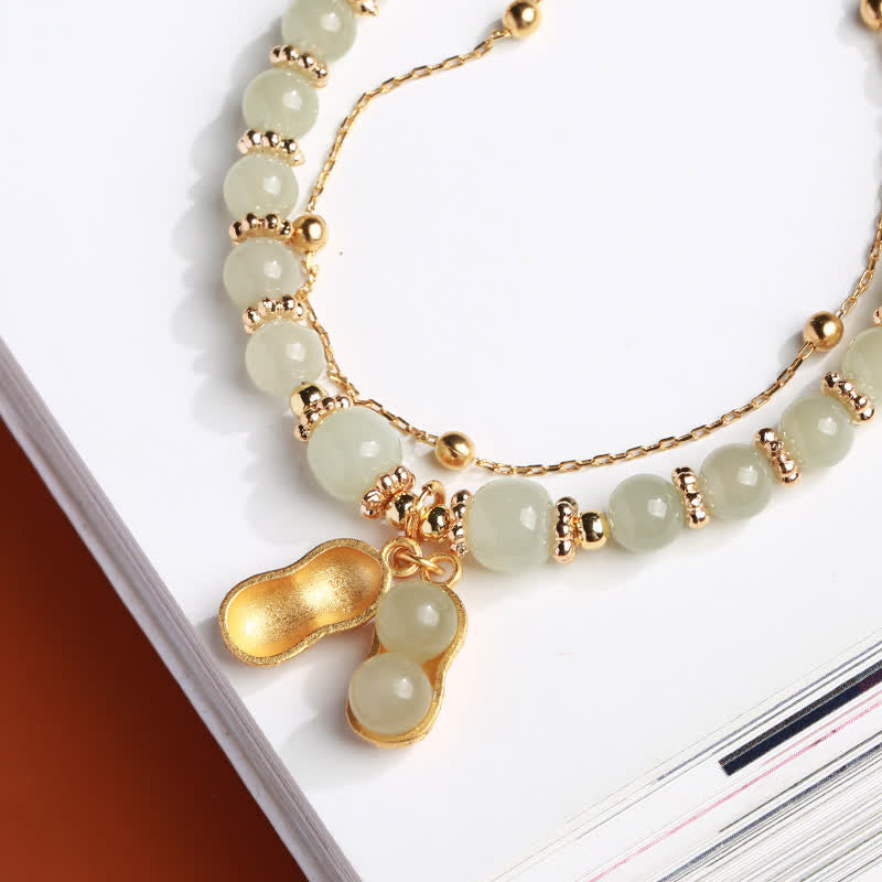 Sterling Silber Hetian Jade Erdnuss Charm Armband