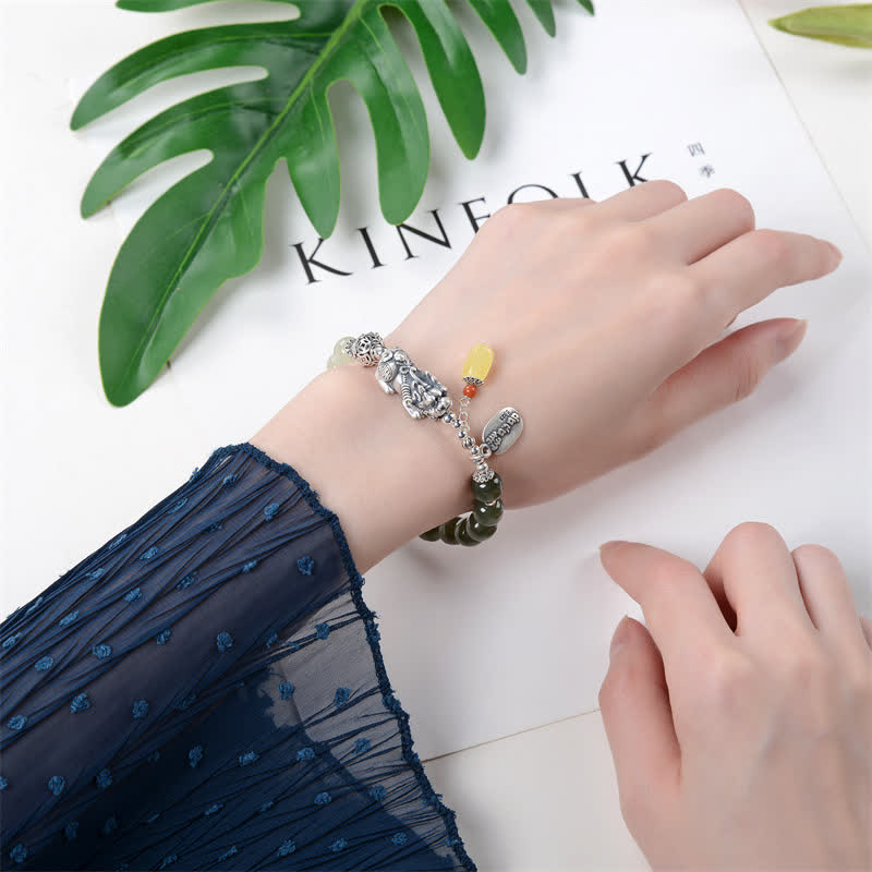 Glücksarmband aus Sterlingsilber mit Hetian-Jade und PiXiu für Wohlstand