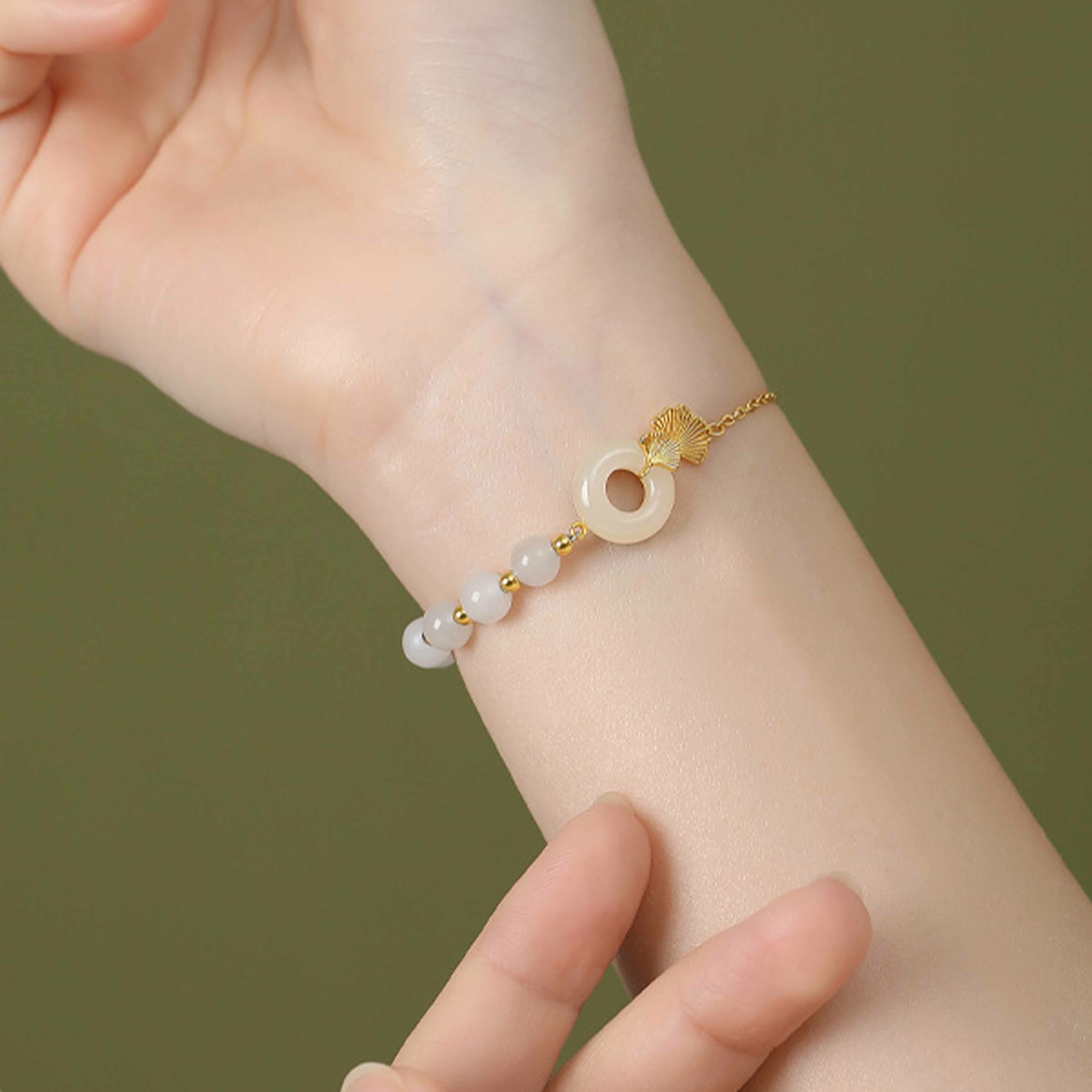 Sterling Silber Hetian Weiß Jade Peace Schnalle Glück Armband