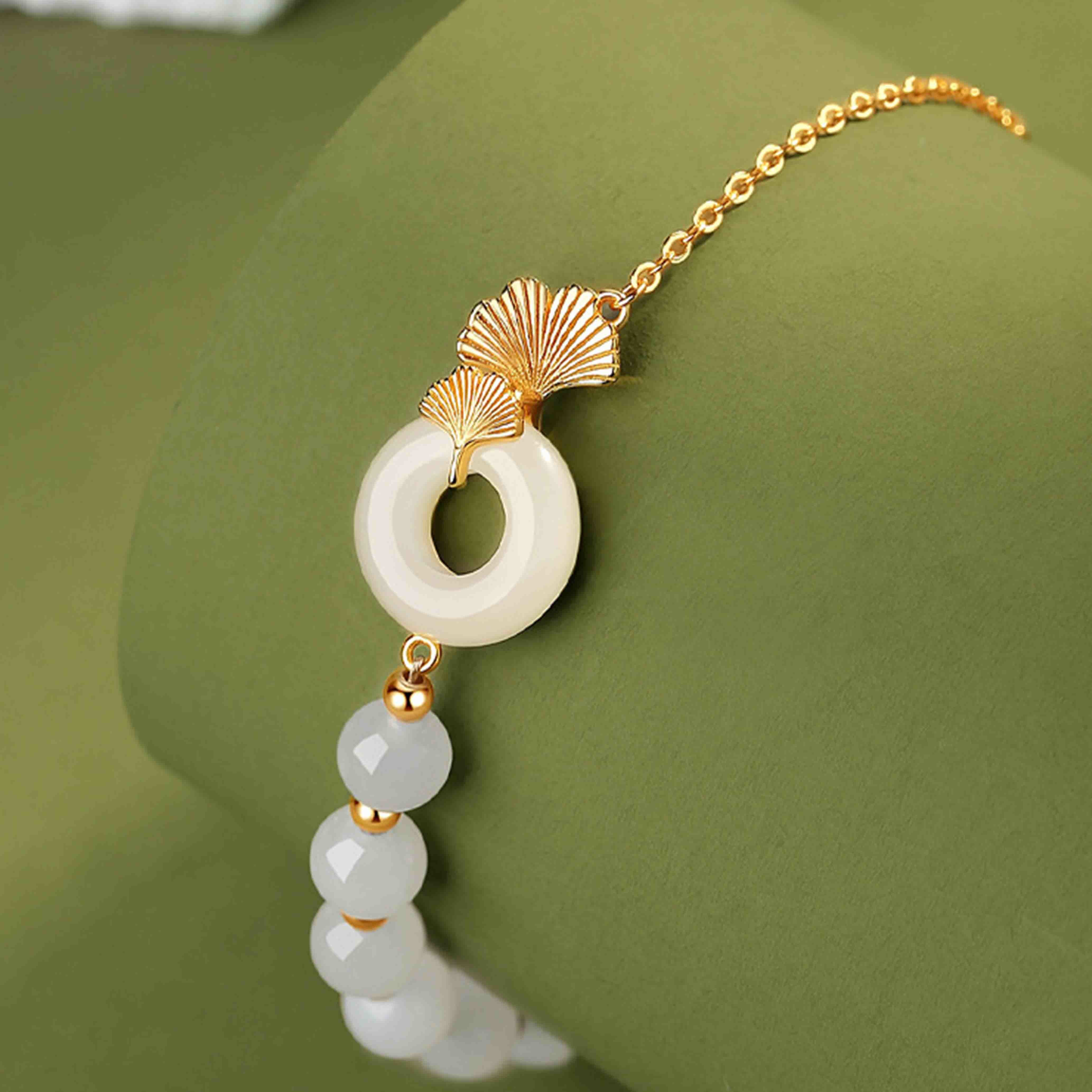 Sterling Silber Hetian Weiß Jade Peace Schnalle Glück Armband