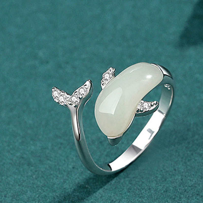 Jade-Halskettenset aus Sterlingsilber mit Anhänger, Ring und Ohrringen