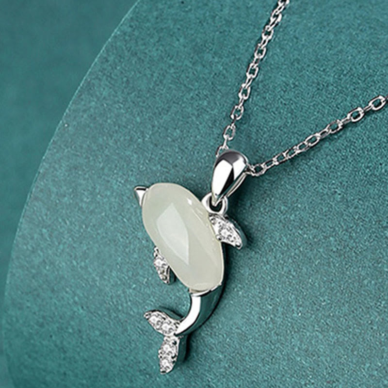 Jade-Halskettenset aus Sterlingsilber mit Anhänger, Ring und Ohrringen