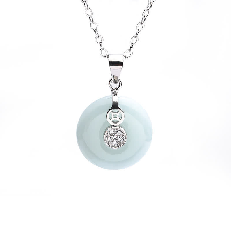 Halskette mit Peace-Schnalle aus Sterlingsilber mit Jade für Glück