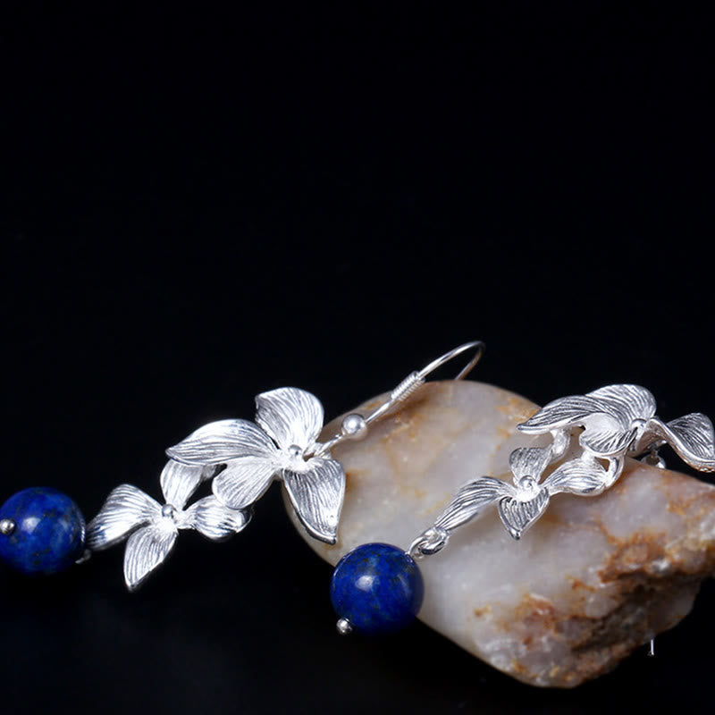 Tropfenohrringe aus Sterlingsilber mit Lazurit-Blumen