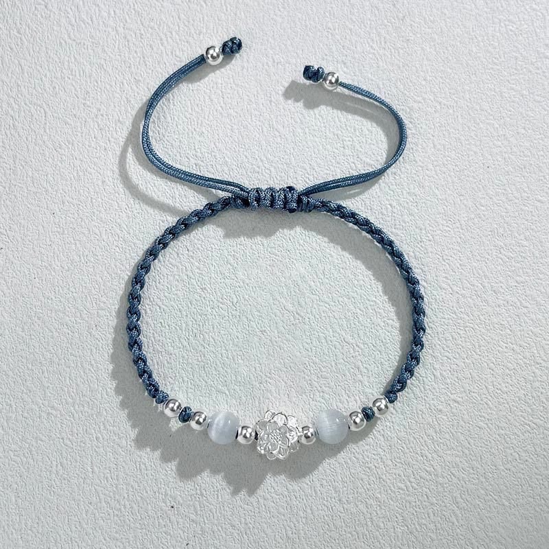 Schutzarmband aus Sterlingsilber mit Lotus-Katzenauge