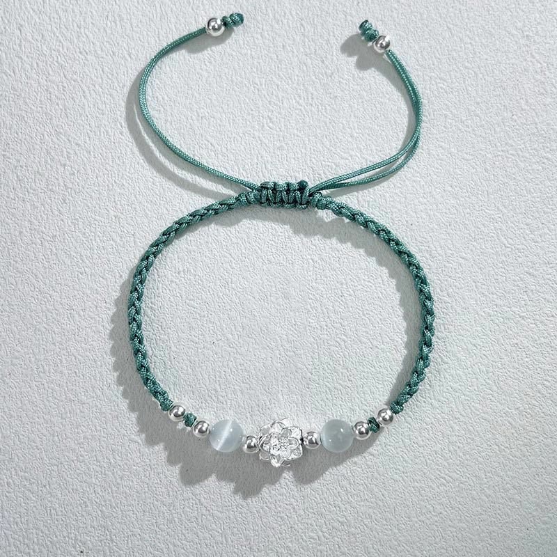 Schutzarmband aus Sterlingsilber mit Lotus-Katzenauge