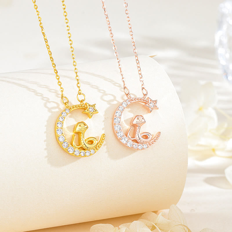 Sterling Silber Mond Schlange Anhänger mit Zirkonia für Segen