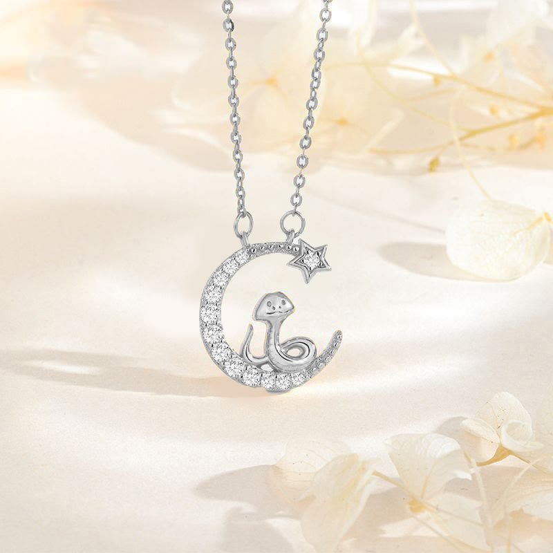 Sterling Silber Mond Schlange Anhänger mit Zirkonia für Segen