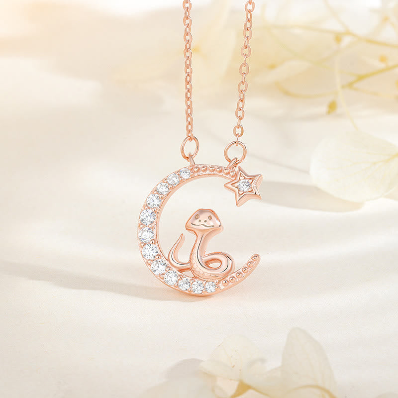 Sterling Silber Mond Schlange Anhänger mit Zirkonia für Segen