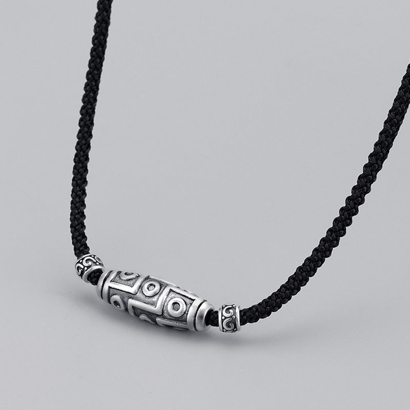 Sterling Silber Neun-Augen-Dzi-Perlen-Halskette für spirituellen Schutz