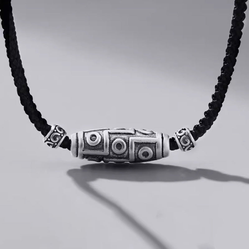 Sterling Silber Neun-Augen-Dzi-Perlen-Halskette für spirituellen Schutz