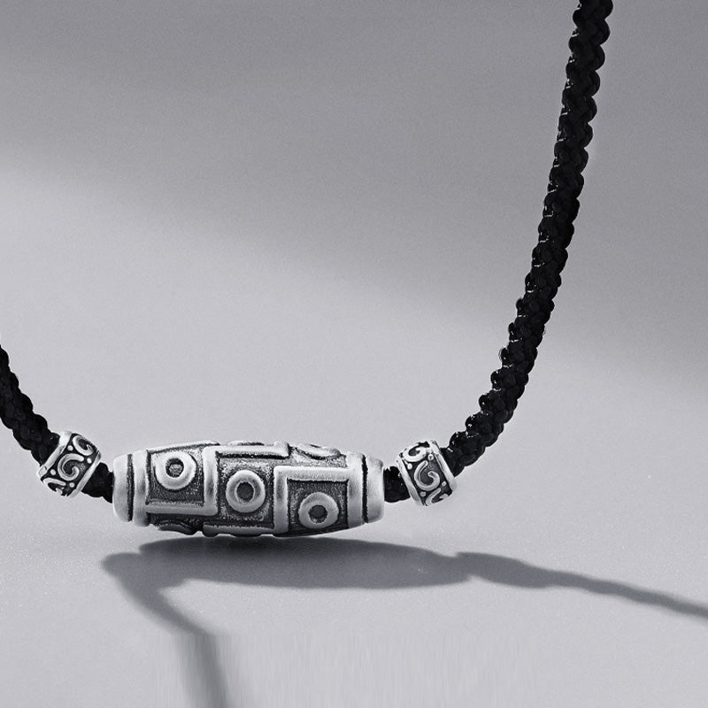 Sterling Silber Neun-Augen-Dzi-Perlen-Halskette für spirituellen Schutz