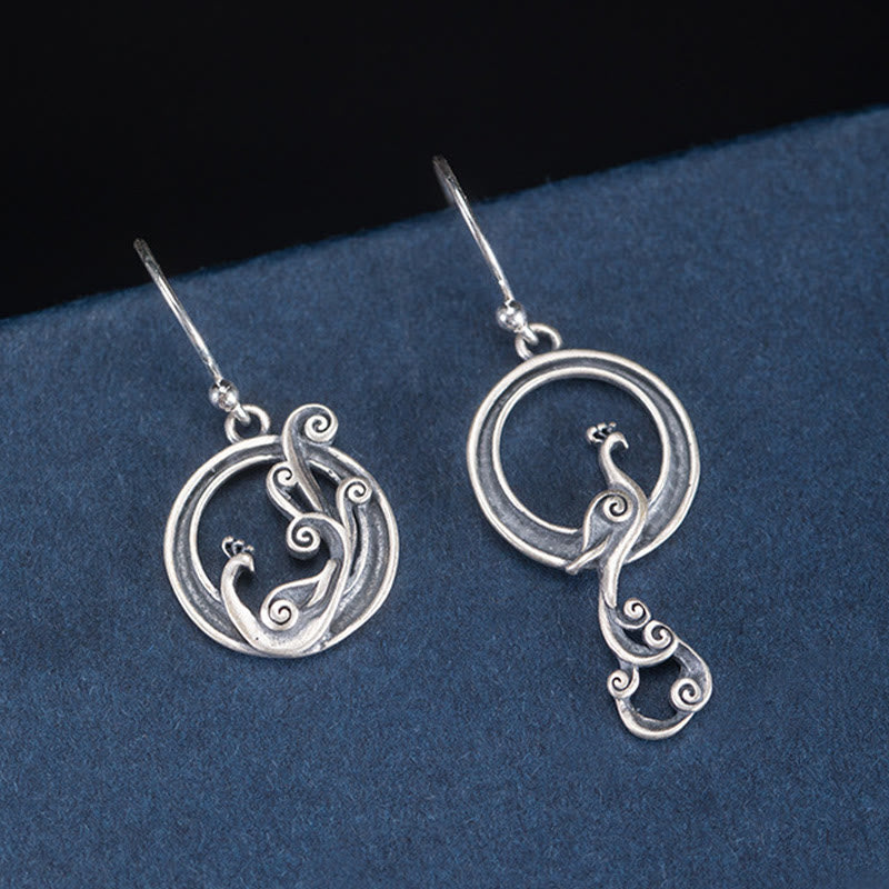 Spirituelle Ohrringe aus Sterlingsilber mit Pfauenmotiv