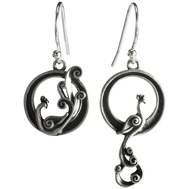 Spirituelle Ohrringe aus Sterlingsilber mit Pfauenmotiv